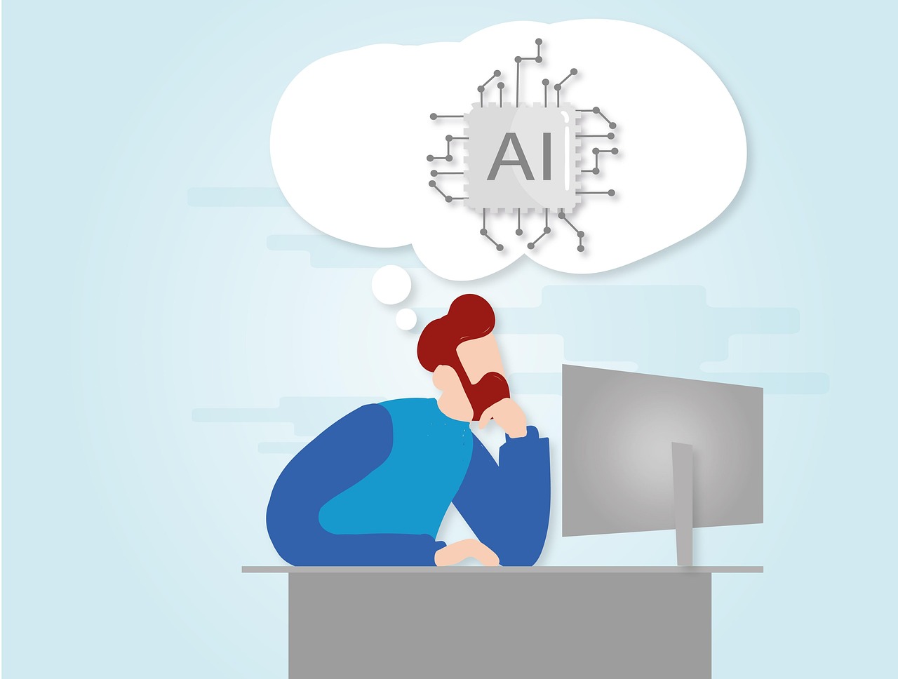 A writer edits a blog post on a laptop showing an AI assistant